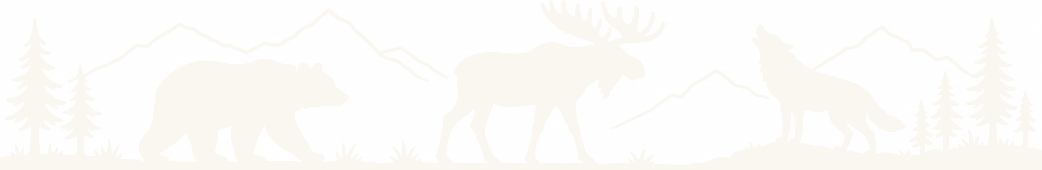Engraved ring band showing a bear, a moose and a howling wolf among pines and mountains